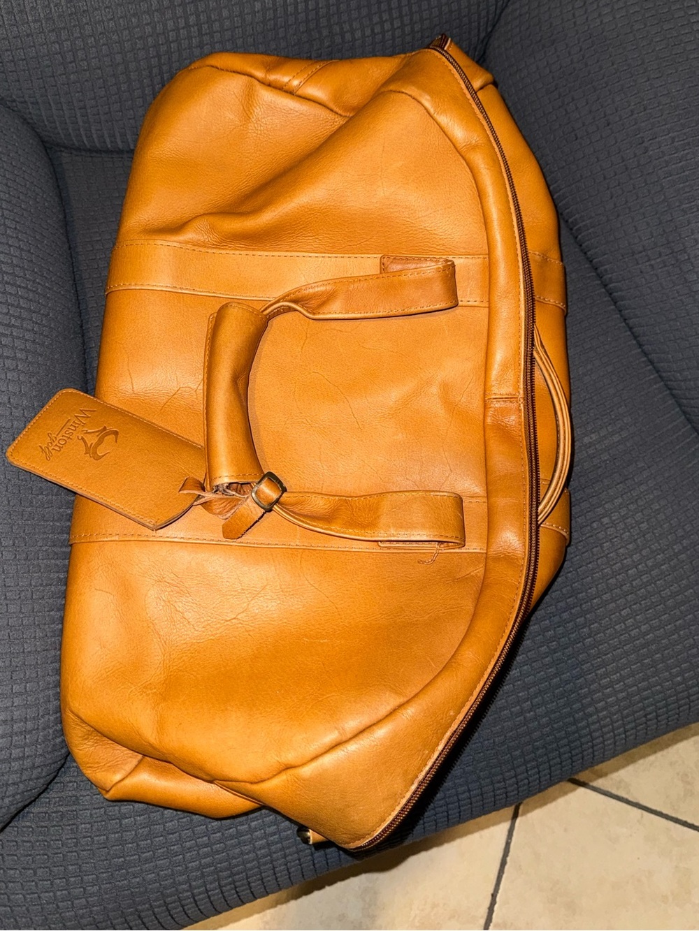 Vintage Tan Leather Duffle Bag | Weekender Travel Bag | Genuine Leather Carry-On